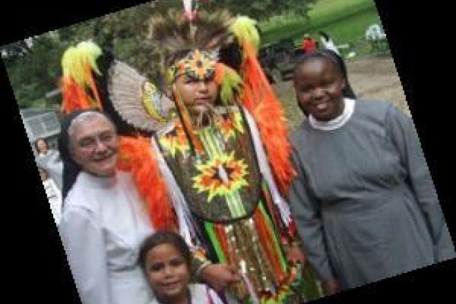 Sr  Frances Betz and Sr  Inviolata With Native Americans In Winnebago